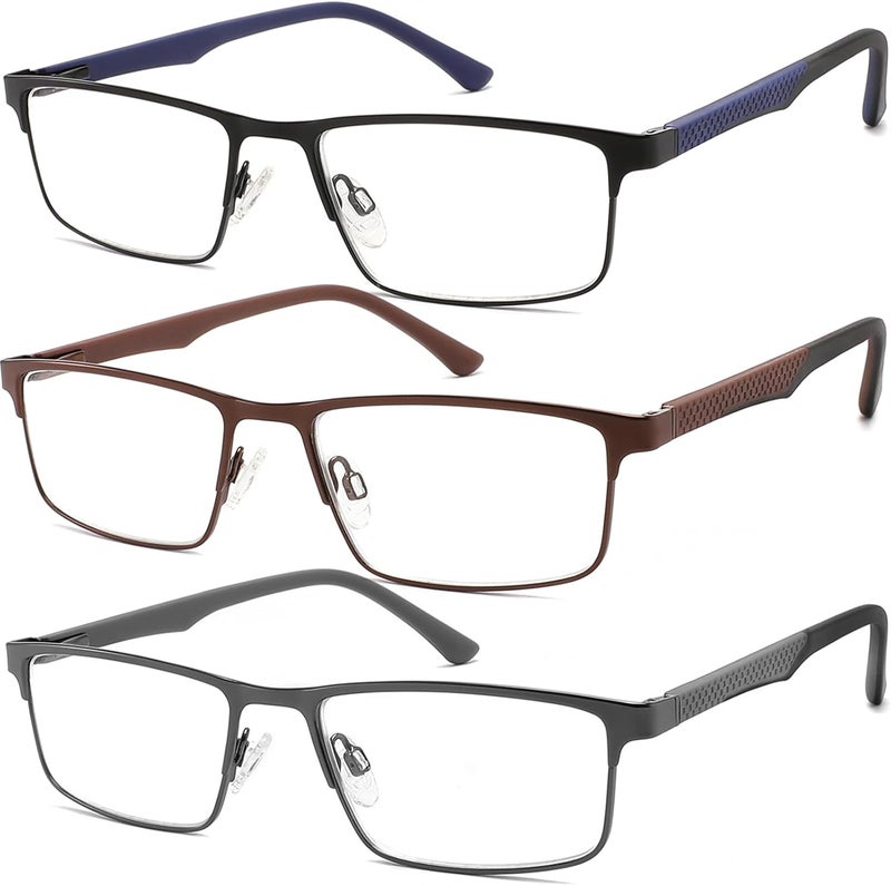 READITEASY 3 Pack Reading Glasses Men 3.25 Blue Light Blocking, Readers Men with Spring Hinge Reduce Eyestrain/UV/Dryness, Mens Reading Glasses 3.25+ - Image 1